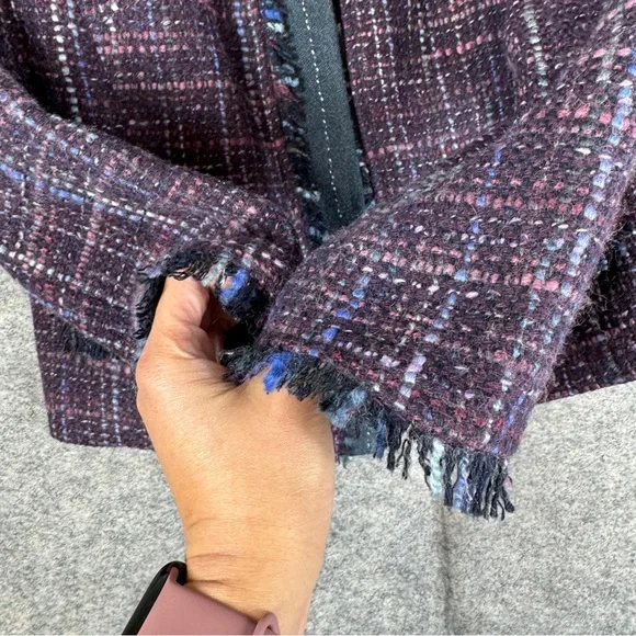 Trina Turk Tweed Jacket Multicolor Fringe Size 12 Career Chic Blazer Quiet Luxe - Picture 7 of 16
